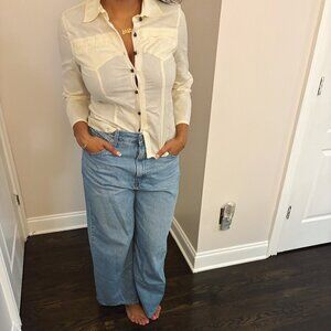 Vintage Women's White Long Sleeve Button Down Top
